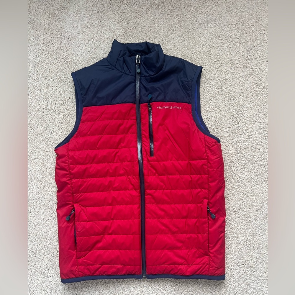 Vineyard Vines Performance Fleece Lined Vest Red Blue Colorblock Size XS